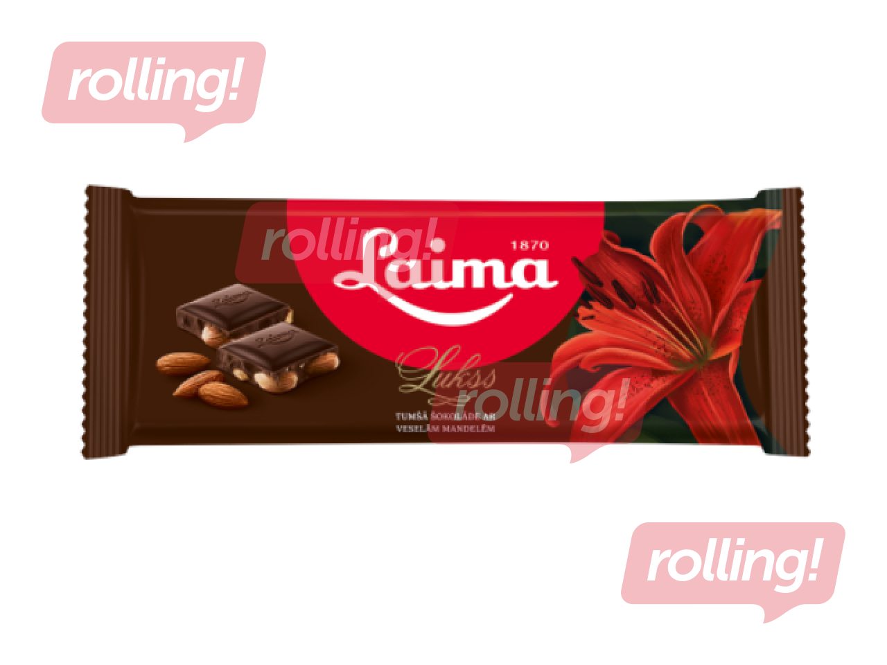 Rūgtā šokolāde ar veselām mandelēm Laima, 190g