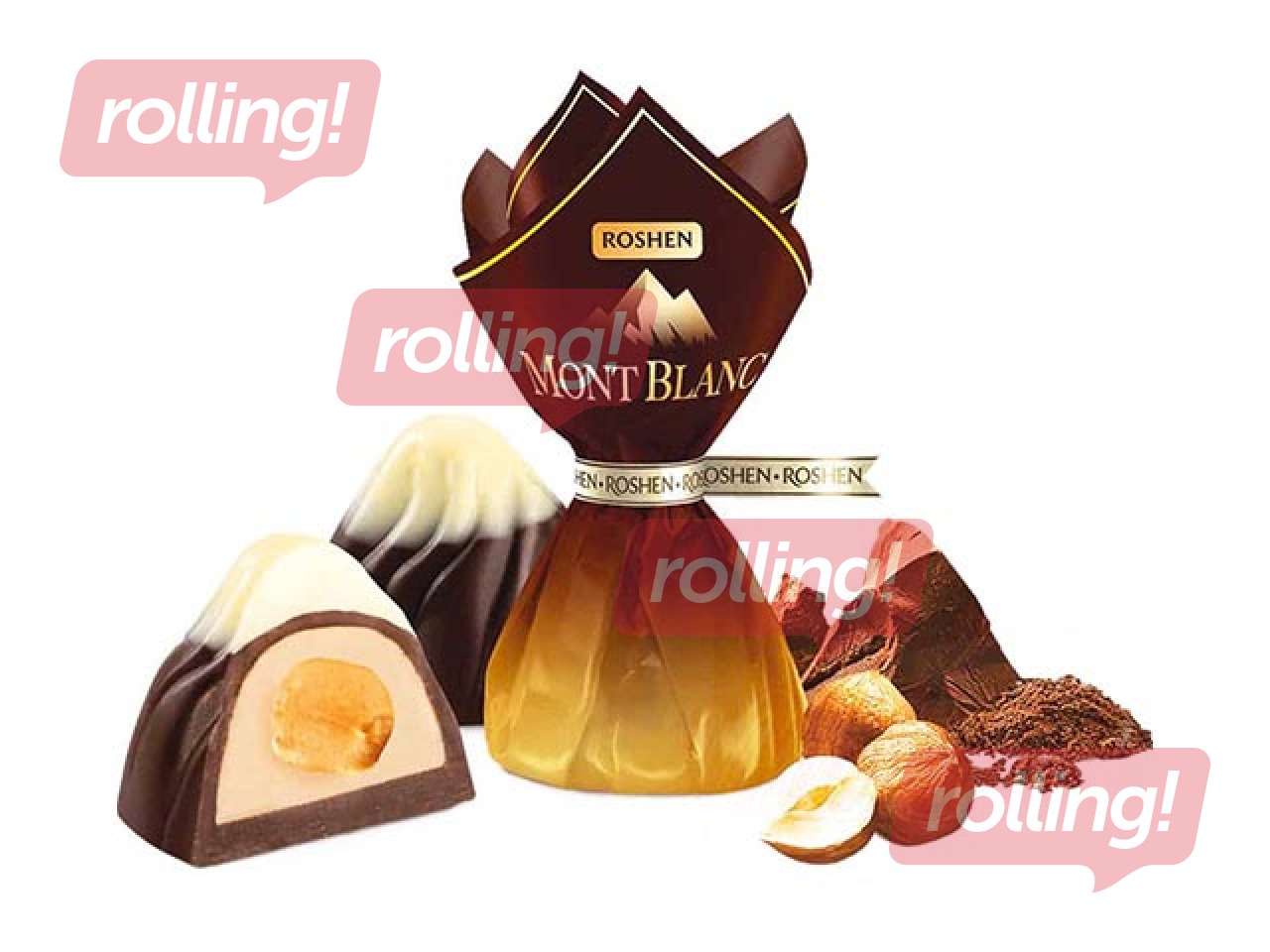 Šokolādes konfektes Mont Blanc ar veselu lazdu riekstu, Roshen, 1kg