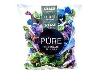 Piena šokolādes trifeles Pure Chocolate Asorti (karameļu, lazdu riekstu, melleņu jogurta), 500g