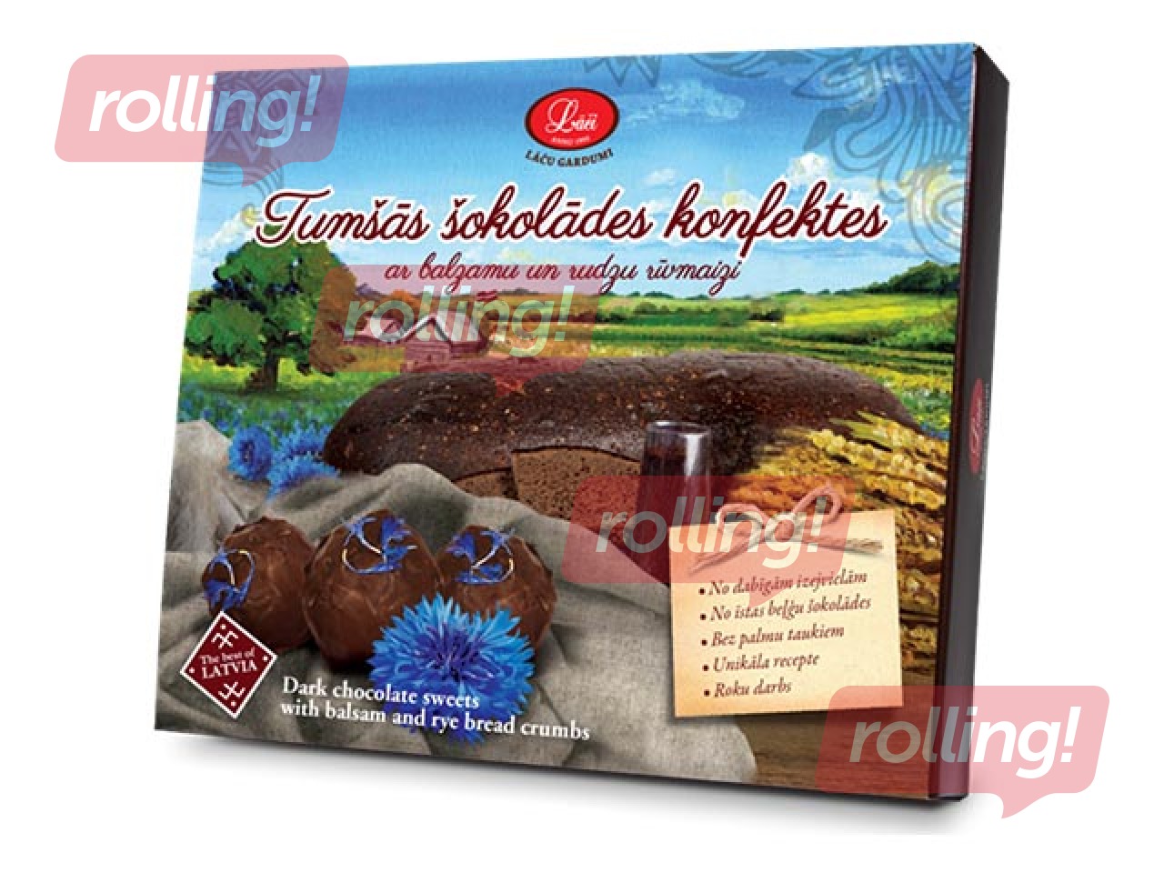 Konfektes Lāči, tumšās šokolādes, ar balzamu un rudzu rīvmaizi, 160g