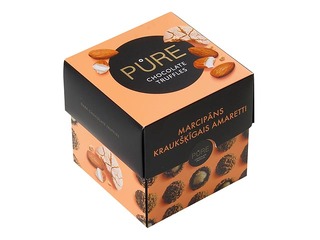 Šokolādes trifeles Pure Chocolate ar marcipāna krēma pildījumu un amaretti cepumu dekoru, 96g