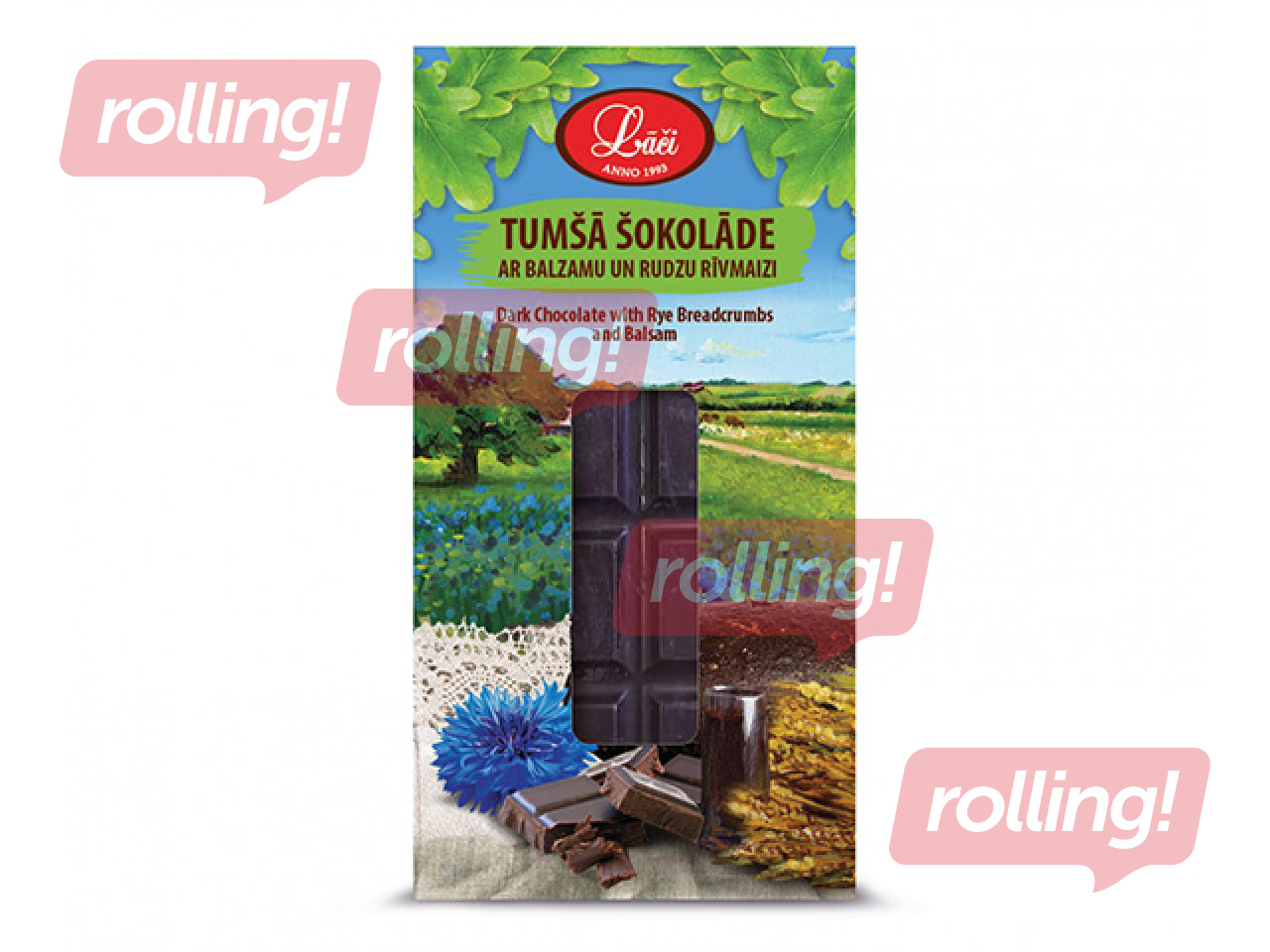 Темный шоколад с ржаной хлебной крошкой и бальзамом Lāči, 100г