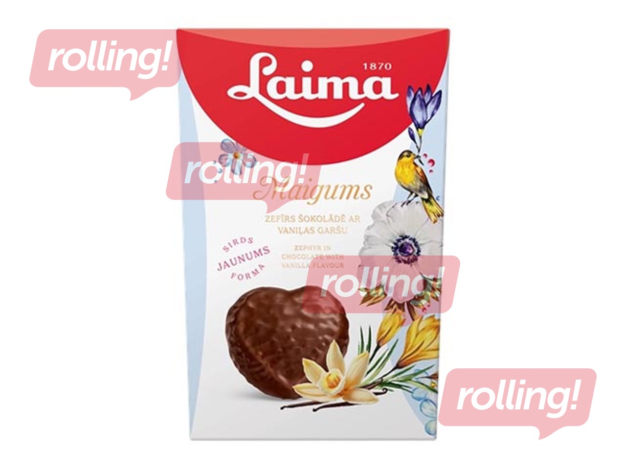 Sirdsformas zefīrs tumšajā šokolādē ar vaniļas garšu Laima, Maigums, 135g