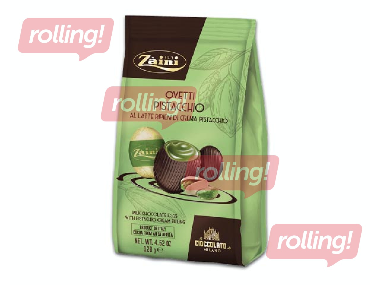 Piena šokolādes oliņas ar pistāciju pildījumu, Zaini, 128g