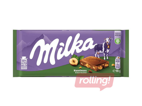 Šokolāde Milka, piena, ar veseliem lazdu riekstiem, 90g
