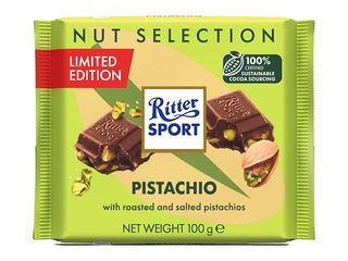 Šokolāde Ritter Sport, piena, ar sālītām pistācijām, 100g 