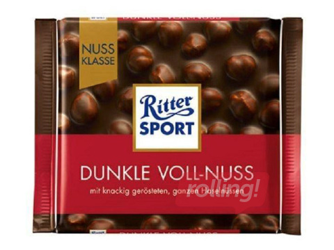 Šokolāde Ritter Sport, melnā, ar lazdu riekstiem, 100g 