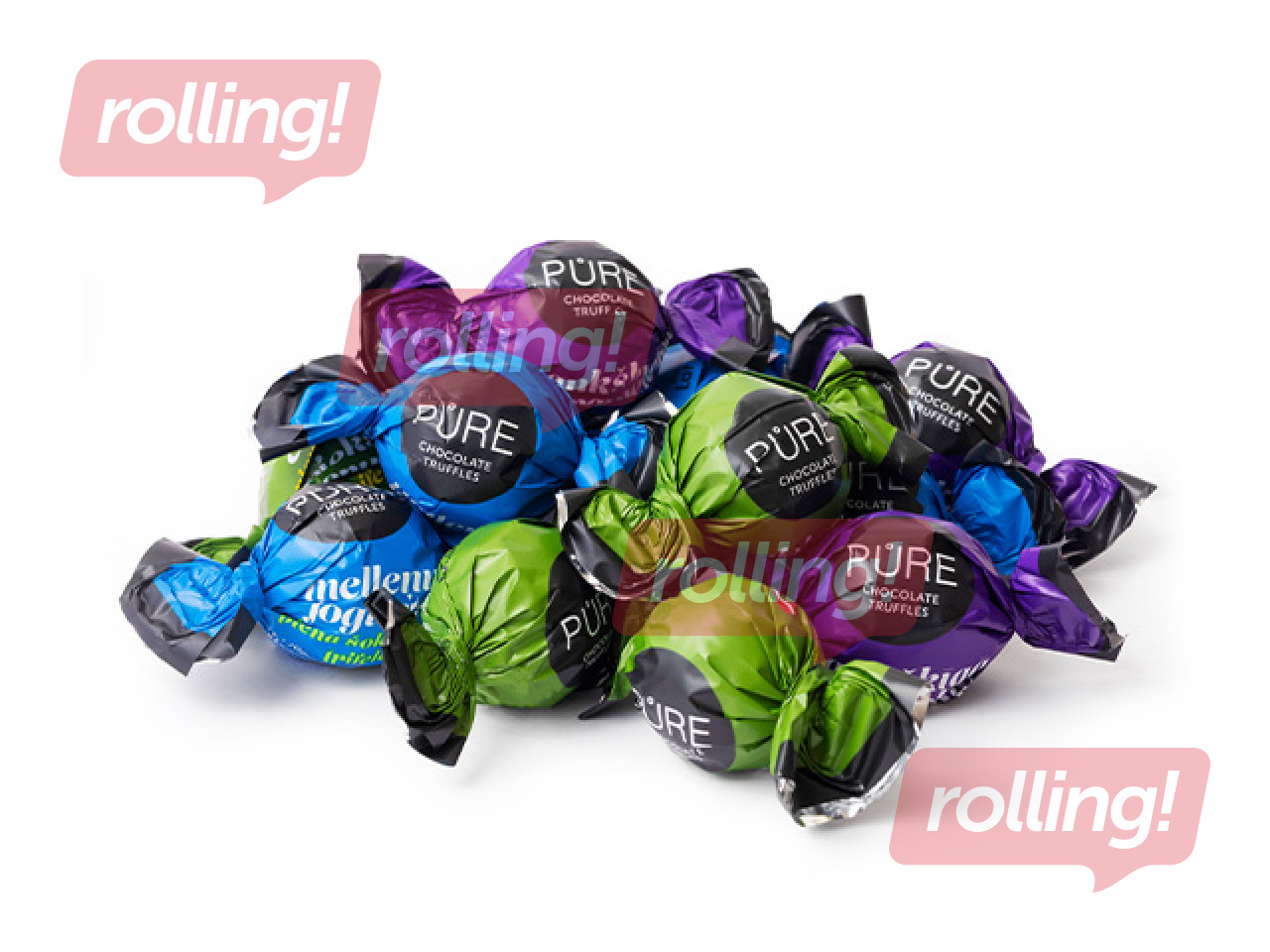 Ассорти молочных шоколадных трюфелей Pure Chocolate (карамель, лесной орех, чернично-йогуртовая)
