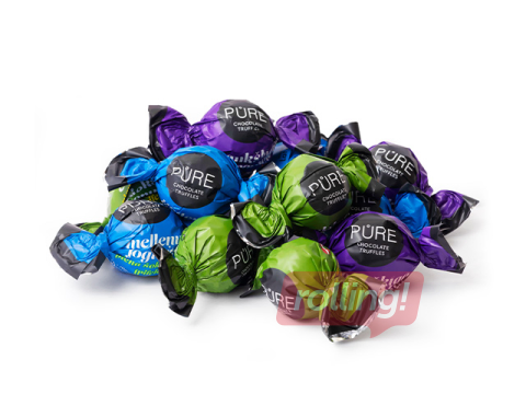 Piena šokolādes trifeles Pure Chocolate Asorti (karameļu, lazdu riekstu, melleņu jogurta), 1kg