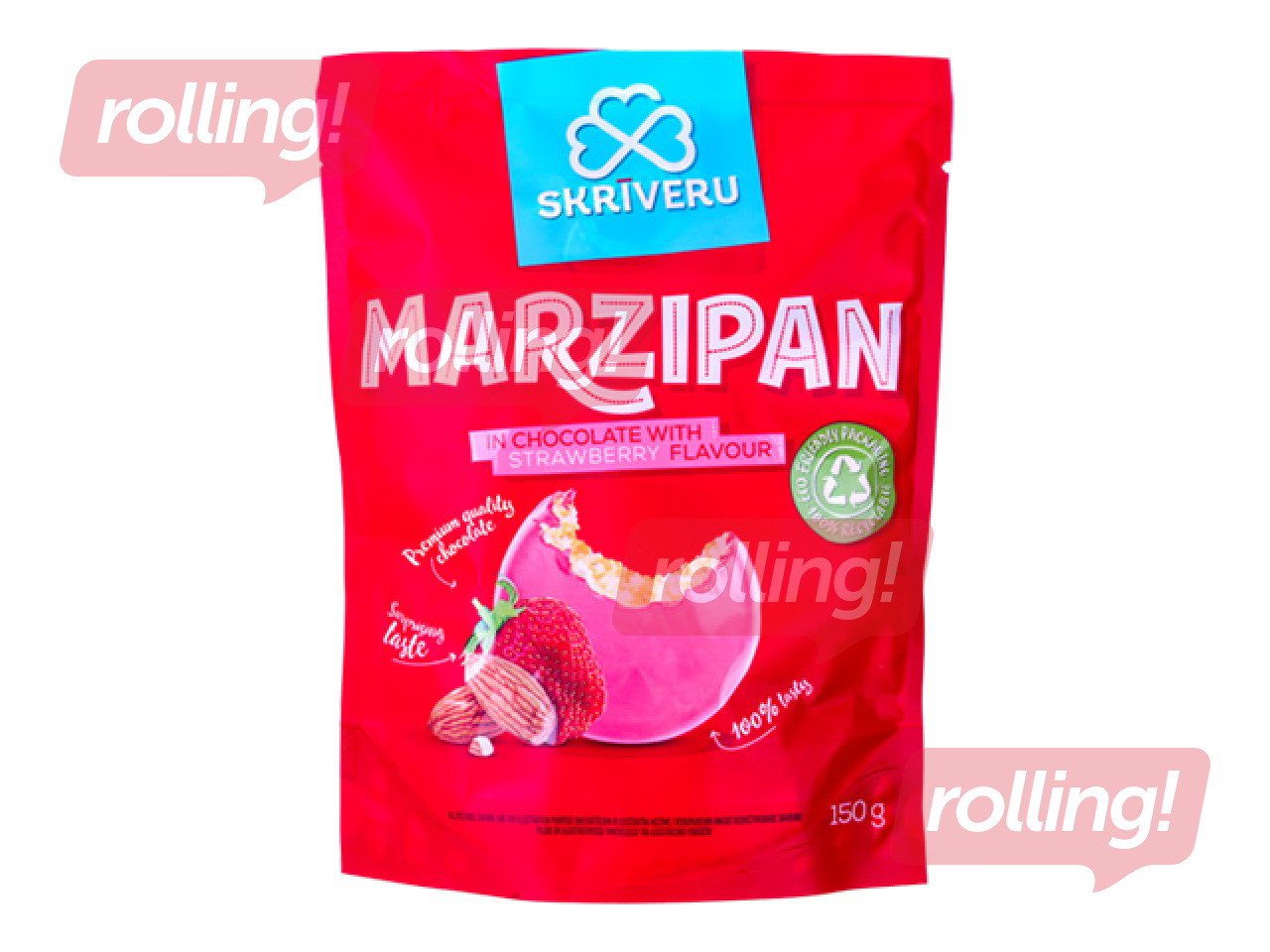 Marcipāns šokolādē Skrīveru Saldumi ar zemeņu garšu, 150g