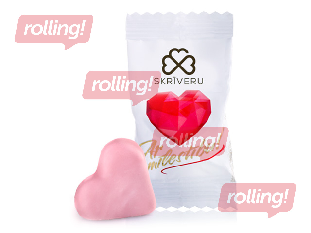 Marcipāna konfektes Skrīveru Saldumi, Ar Mīlestību, ar zemeņu garšu, 400g