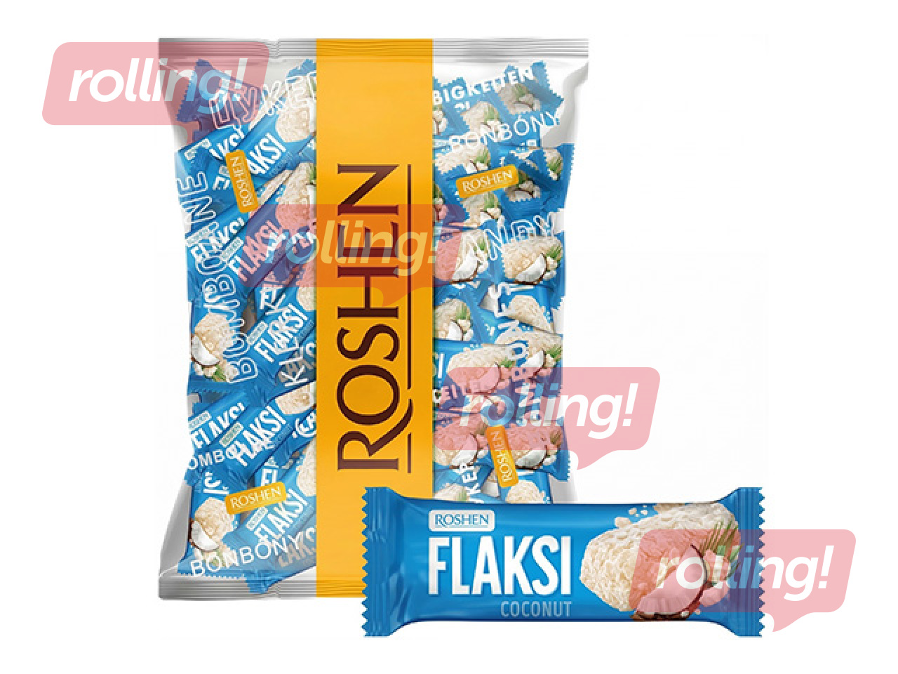 Konfektes Roshen Flaksi Coconut, ar vafeļu pārslām, 500g