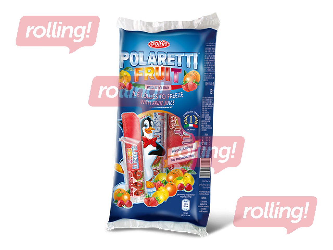 Sulu saldējums Dolfin, Polaretti Fruit, ar zemeņu, ķiršu, apelsīna un citrona garšu, 10gab x 40ml
