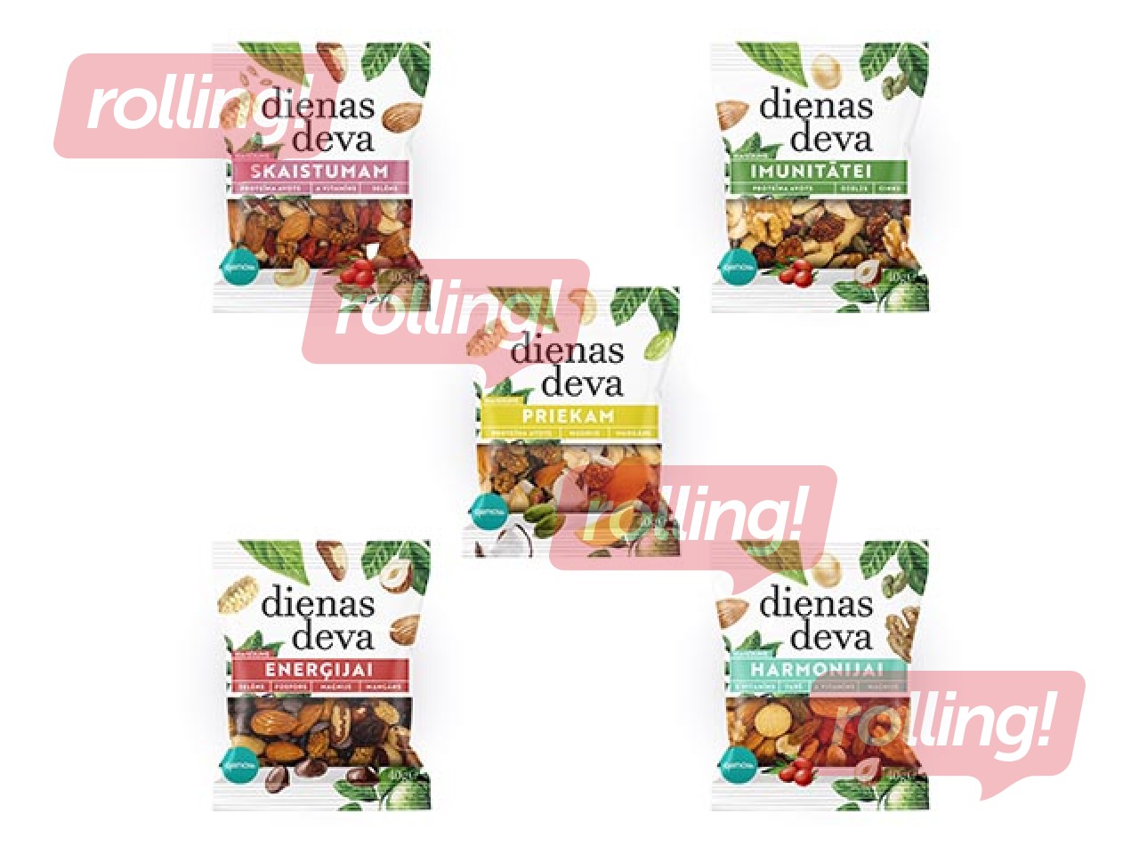 Riekstu un žāvētu augļu maisījums Dienas deva, 3 x 5 veidu paka