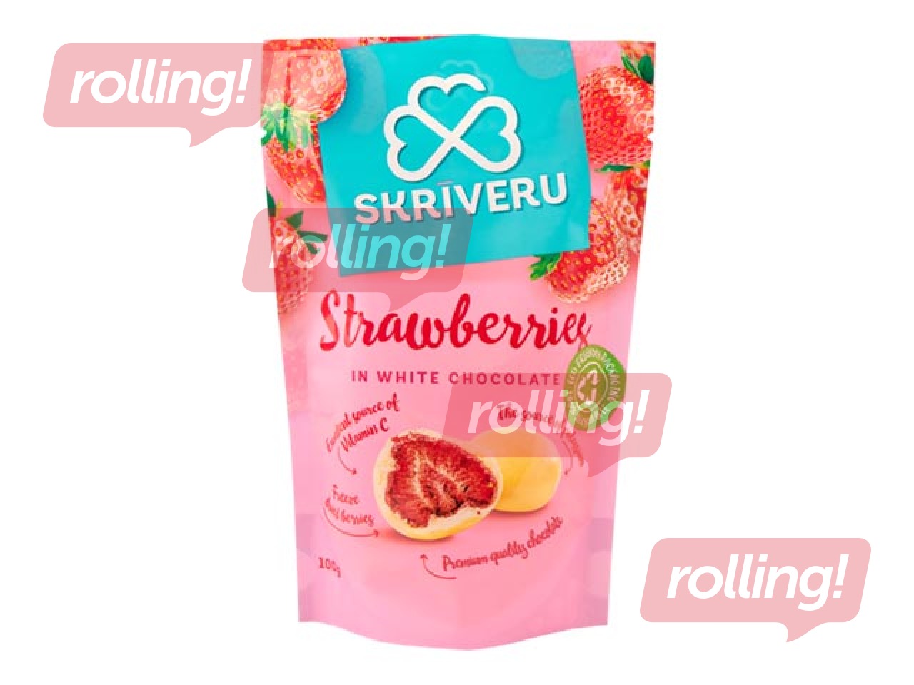 Strawberries in white chocolate Skriveri, 100g