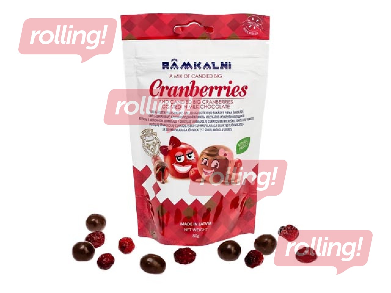 Sukādes Rāmkalni, lielogu dzērveņu, piena šokolādē, 80g