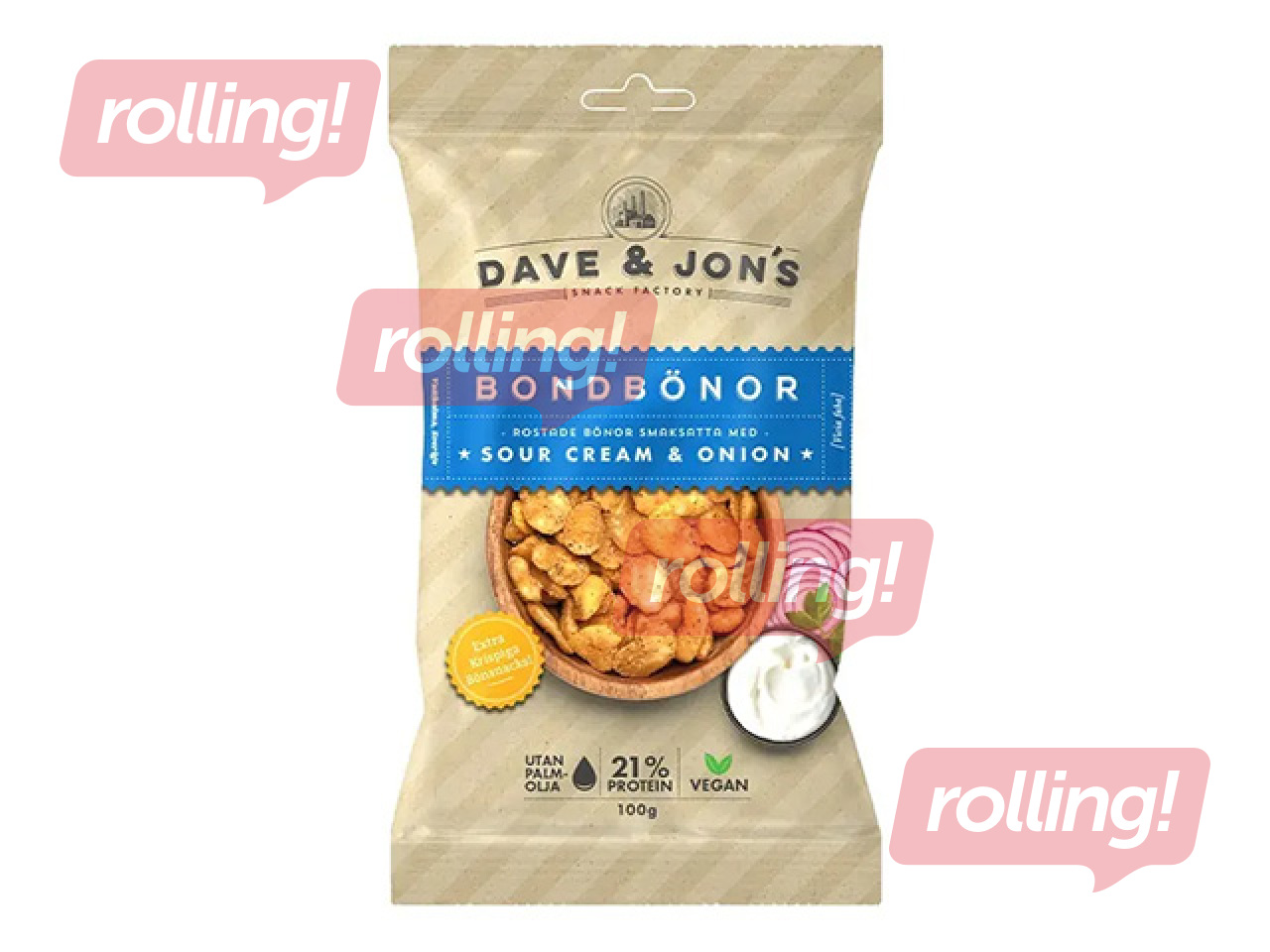 Grauzdētas lauku pupas Dave & Jon's ar skābā krējuma un sīpolu garšu, 100g