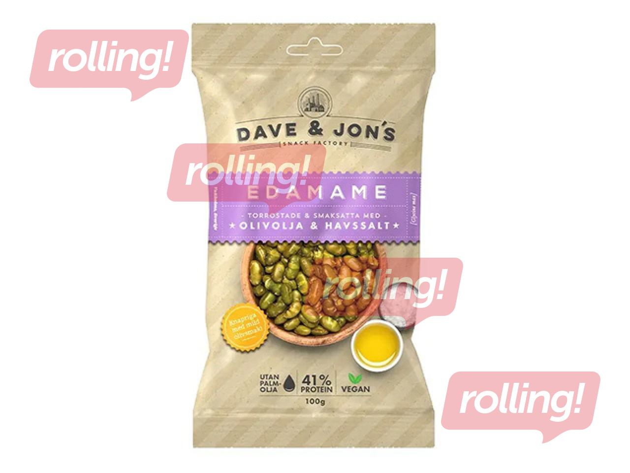 Grauzdētas sojas pupas Dave & Jon's ar olīveļļu un jūras sāli, 100g