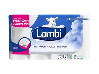 Toilet paper Lambi, 8 rolls, 3 layers, white