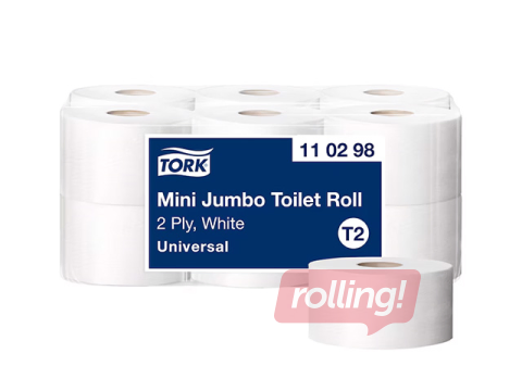 Tualetes papīrs Tork Universal Mini Jumbo T2, 2 slāņi, balts, 12 ruļļi