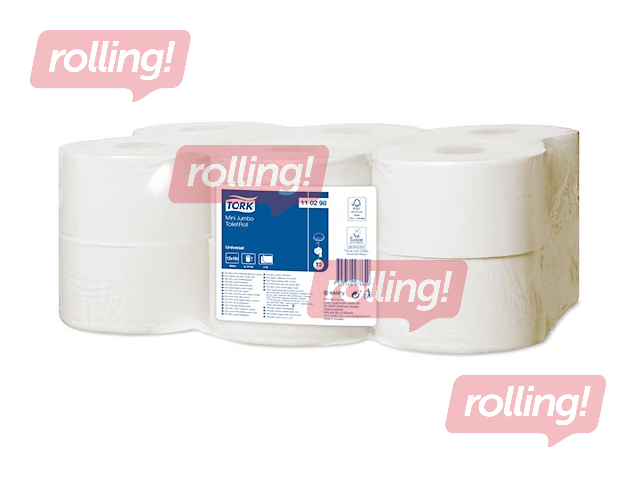 Tualetes papīrs Tork Universal Mini Jumbo T2, 2 slāņi, balts, 12 ruļļi