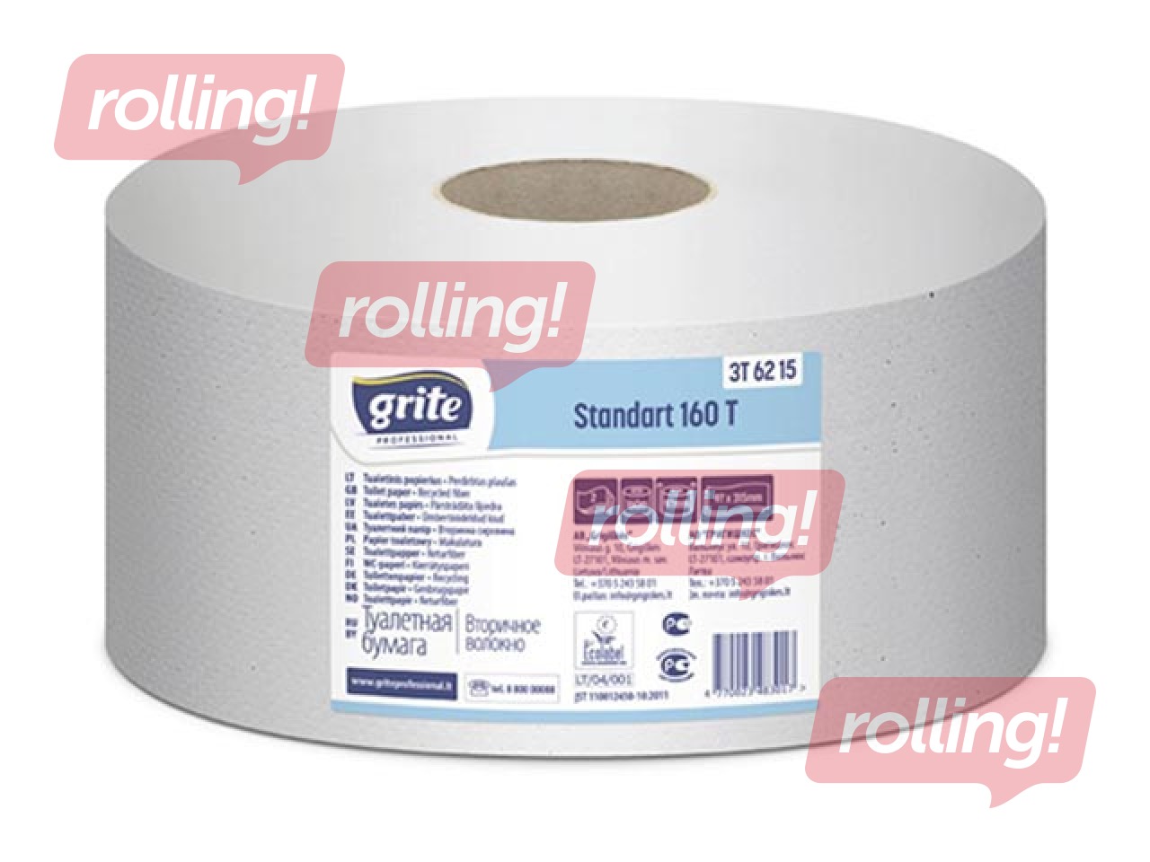 Tualettpaber Grite Standard 160T, 12 rulli, 2-kihiline, valge