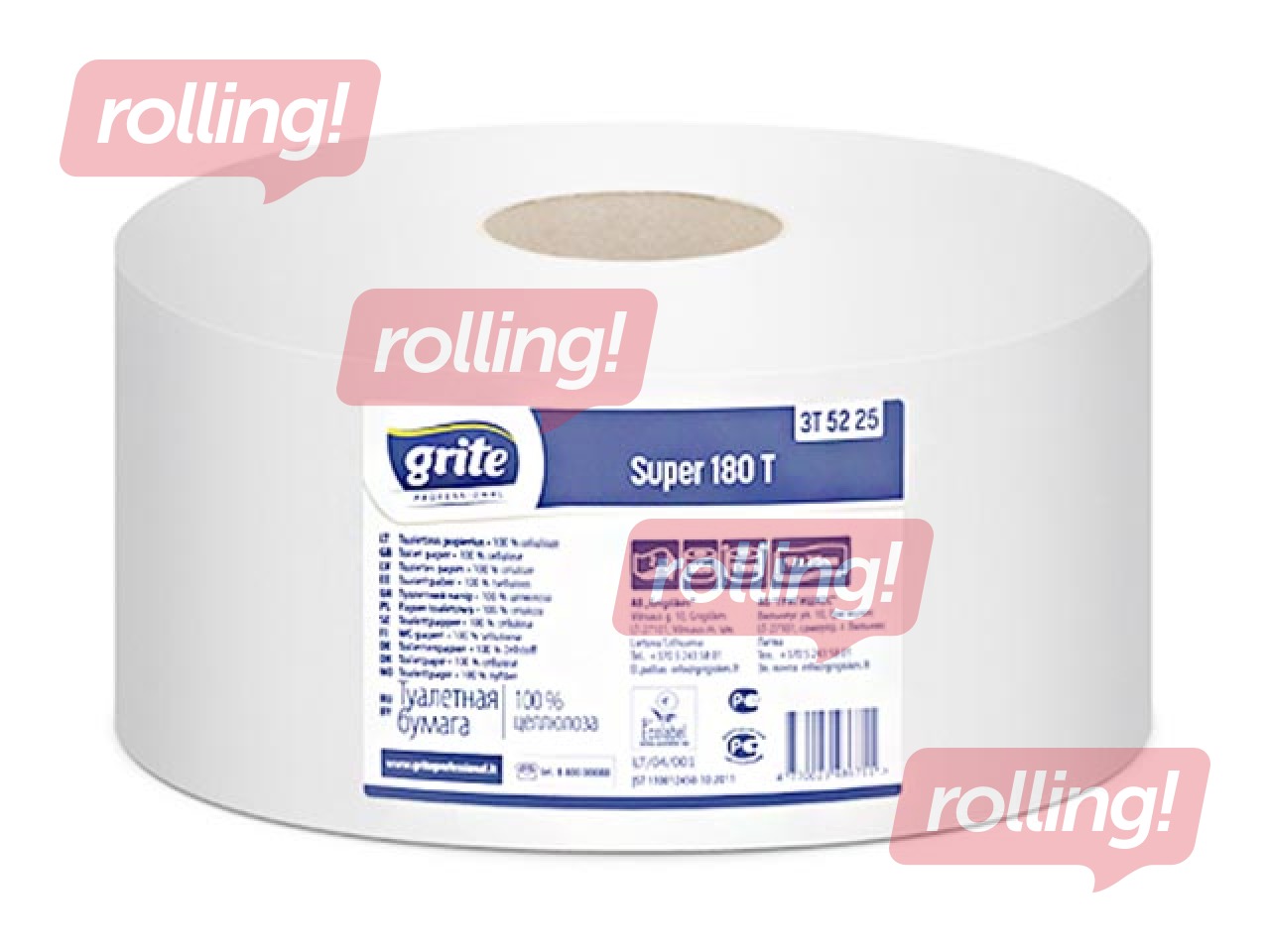 Tualetes papīrs Grite Super 180T, Ø18 cm, 12 ruļļi, 2 slāņi, balts