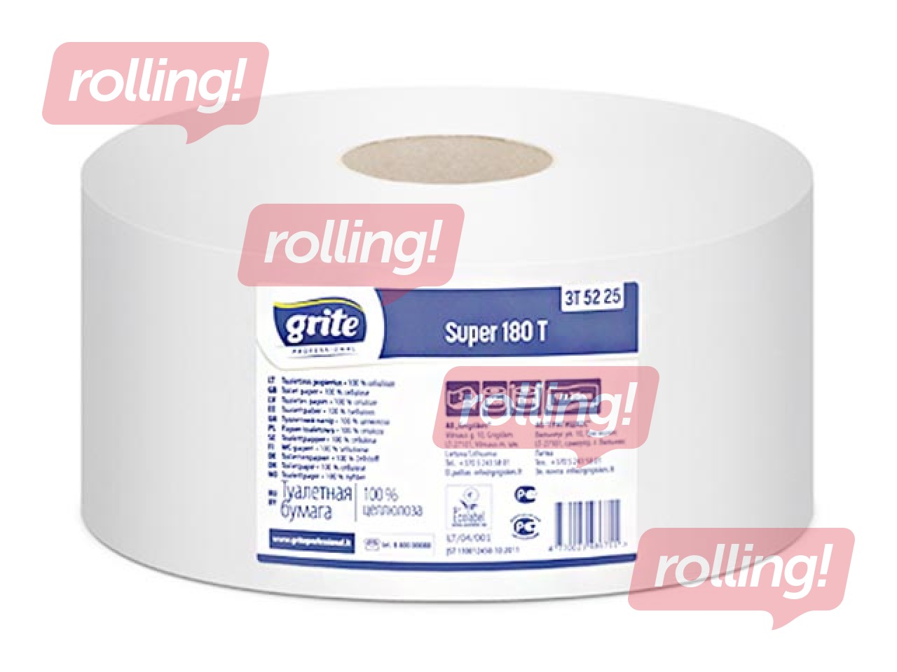 Туалетная бумага Grite Super 180T, Ø18 см, 12 рулонов, 2 слоя, белая