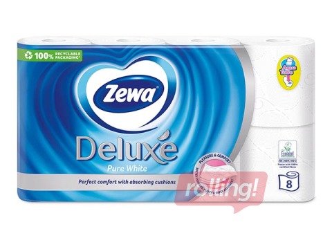 Toilet paper Zewa Deluxe, pure white,3 layers, 8 rolls