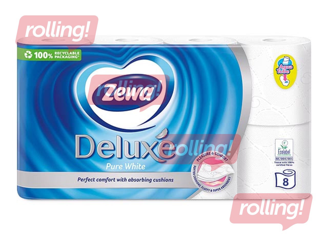 Toilet paper Zewa Deluxe, pure white,3 layers, 8 rolls