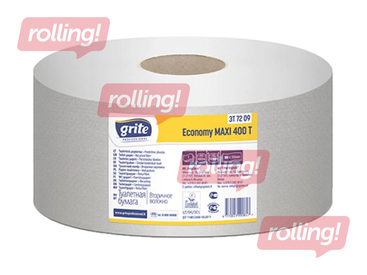 Tualetes papīrs Grite Economy Maxi 400T, Ø25, 6 ruļļi, 1 slānis, pelēks