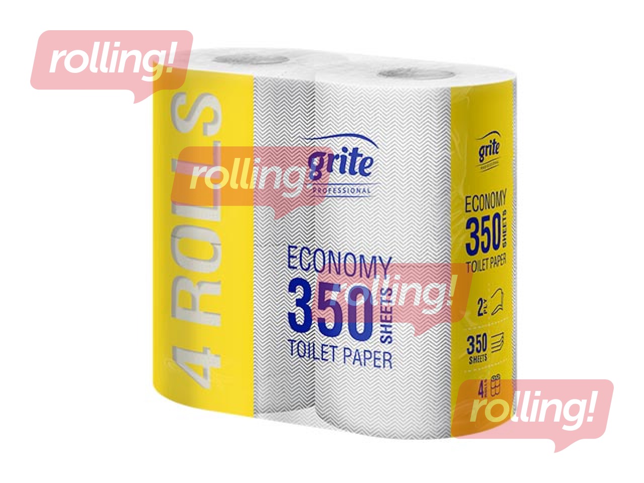 Tualetes papīrs Grite Economy 350, 4 ruļļi, 2 slāņi, pelēks