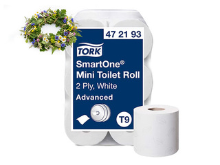 Tualetes papīrs Tork SmartOne Mini T9, 2 slāņi, balts, 12 ruļļi +Līgo dāvana!