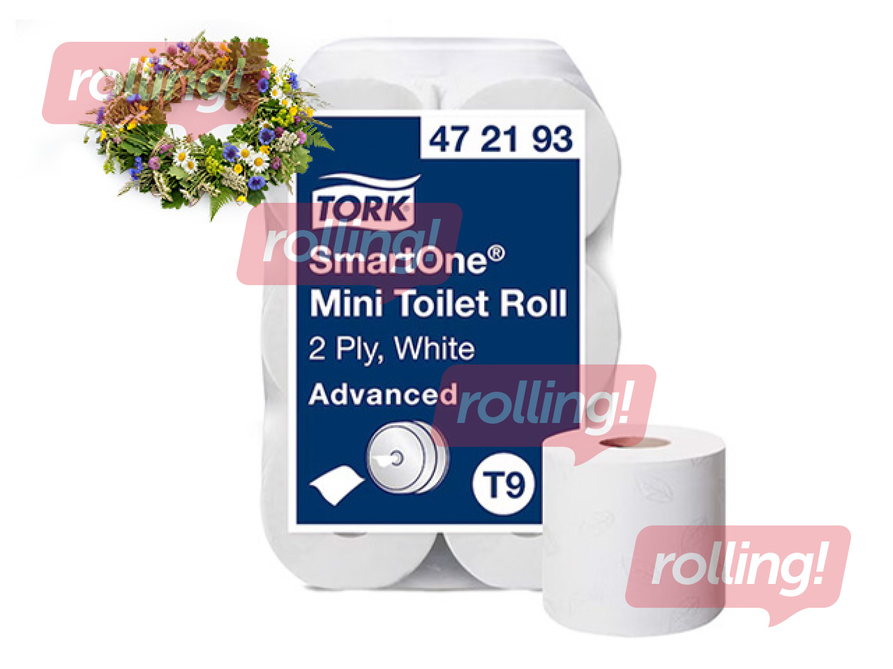 Tualetes papīrs Tork SmartOne Mini T9, 2 slāņi, balts, 12 ruļļi +Līgo dāvana!