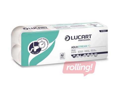 Tualetes papīrs Lucart AquaStream 10, ātri šķīstošs, balts, 2 slāņi, 10 ruļļi