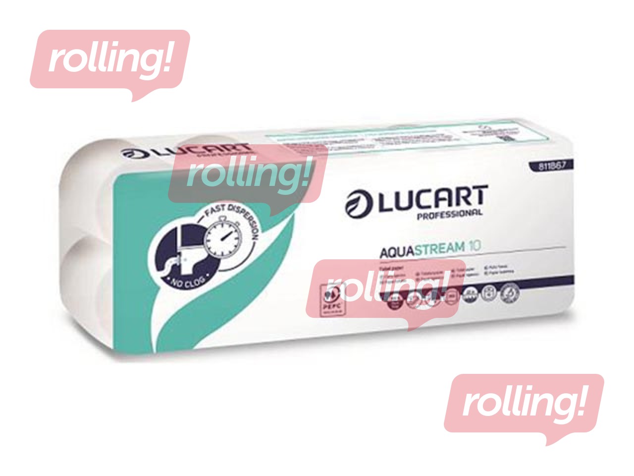 Tualetes papīrs Lucart AquaStream 10, ātri šķīstošs, balts, 2 slāņi, 10 ruļļi