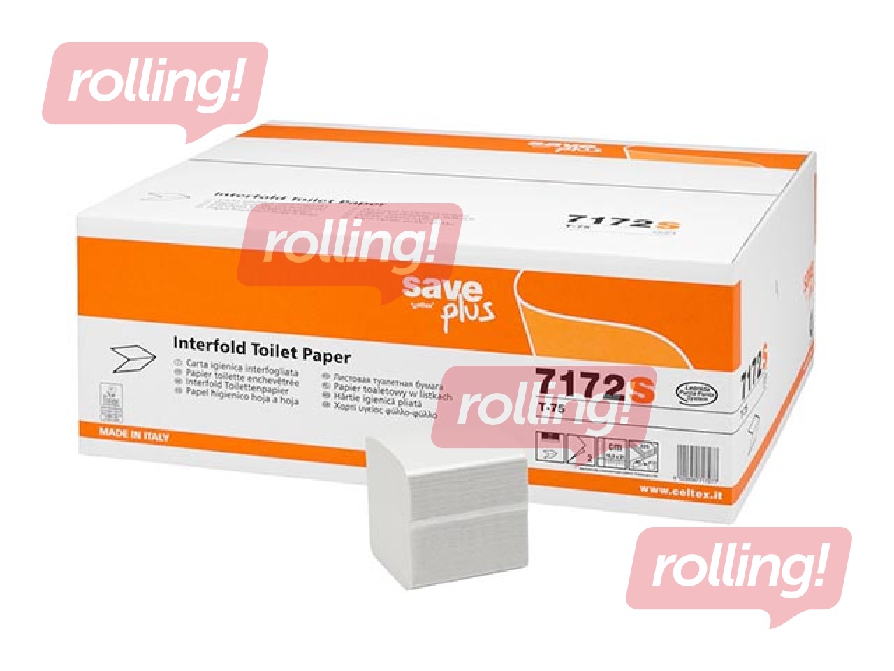 Tualetes papīrs loksnēs Celtex Save Plus, 2 slāņi, jauktas šķiedras, balts, 40 paciņas