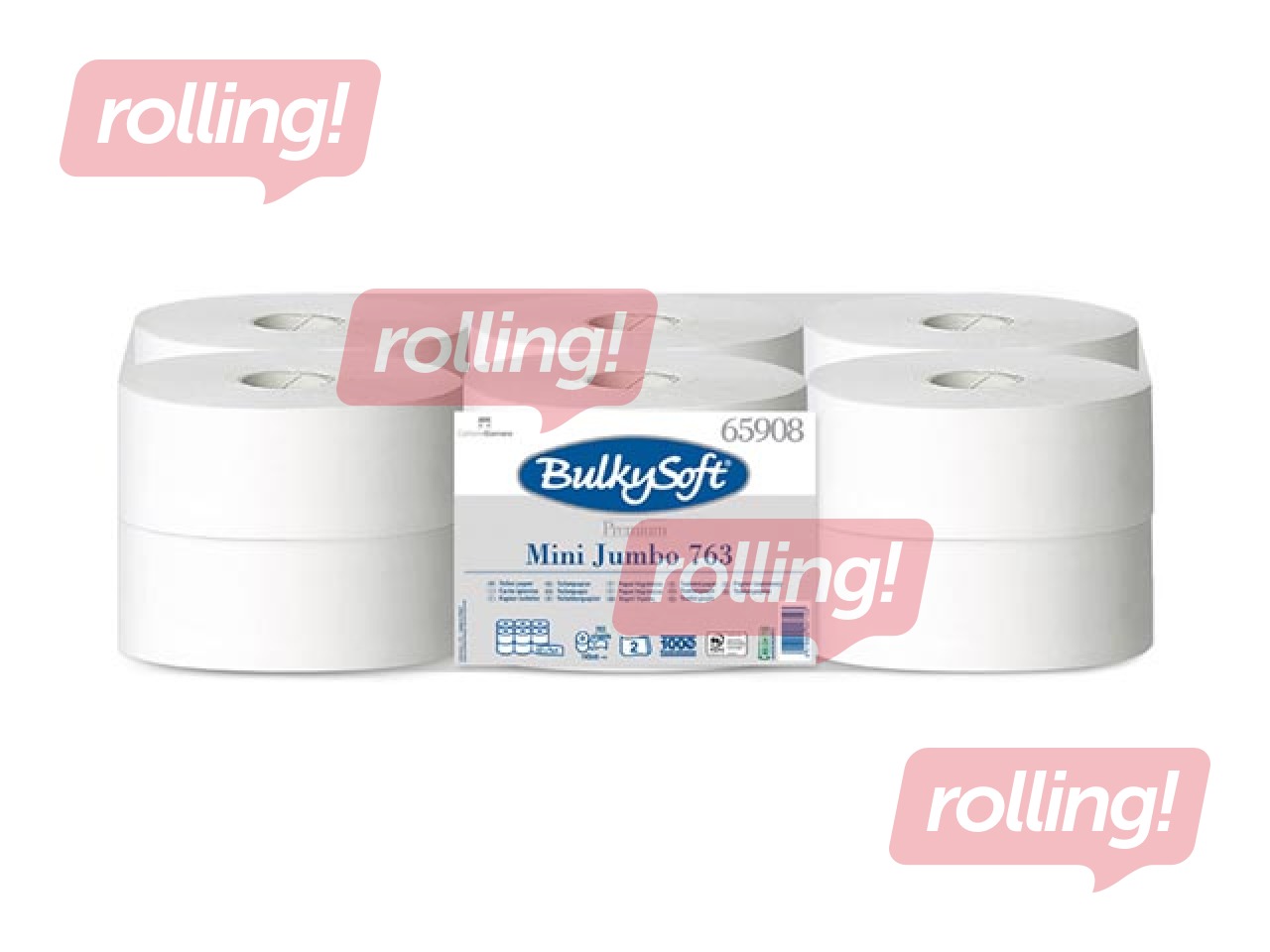 Tualetes papīrs Bulkysoft Premium Mini Jumbo,  Ø 190 mm, 2 slāņi, 12 ruļļi, balts