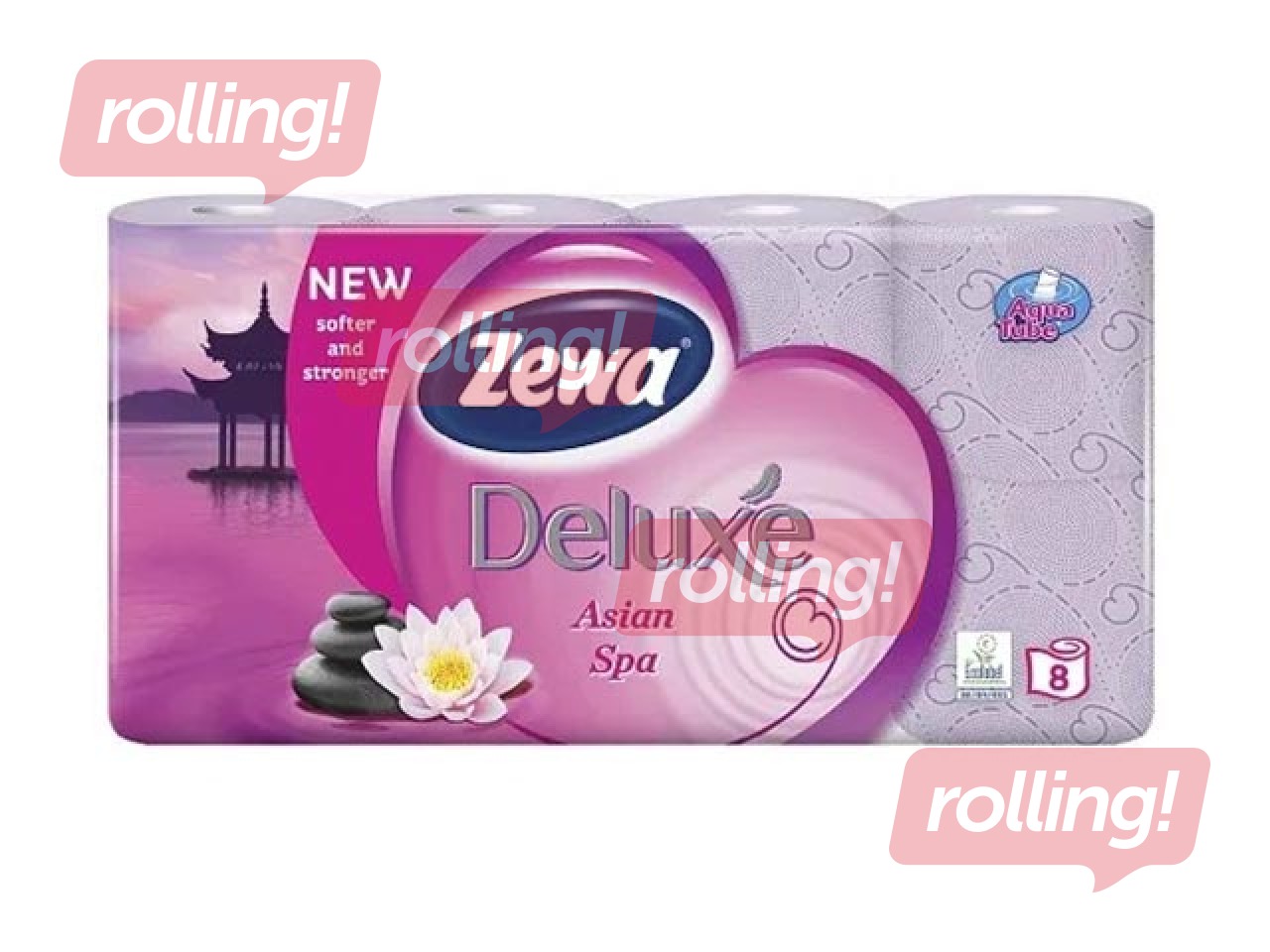 Tualetes papīrs Zewa Deluxe Asian Spa, lillā, aromatizēts, 3 slāņi, 8 ruļļi 