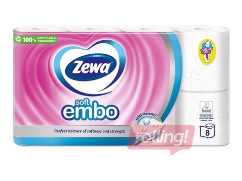Tualetes papīrs Zewa Soft Embo, 3 slāņi, 8 ruļļi