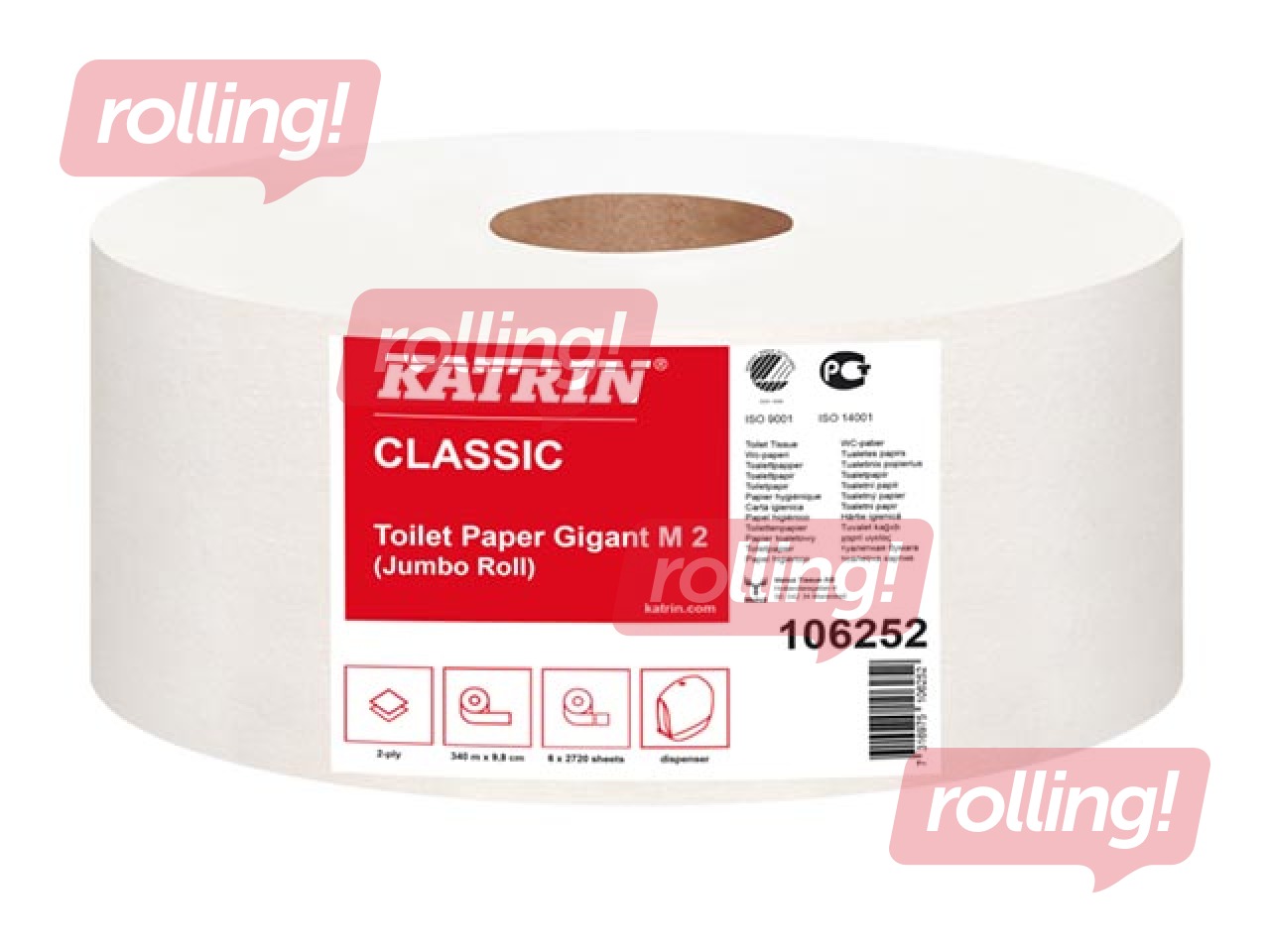 Tualetes papīrs ruļļos Katrin Classic Gigant M2, 2-slāņu, 6 ruļļi/ iepakojumā