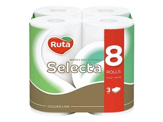 Tualetes papīrs Ruta Selecta, balts, 3 slāņi, 8 ruļļi