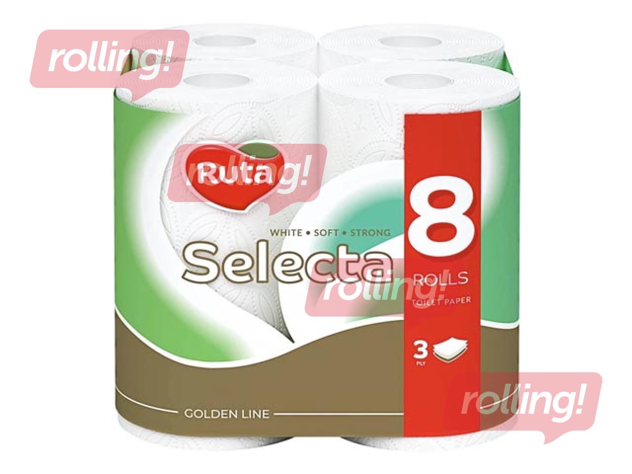 Tualetes papīrs Ruta Selecta, balts, 3 slāņi, 8 ruļļi