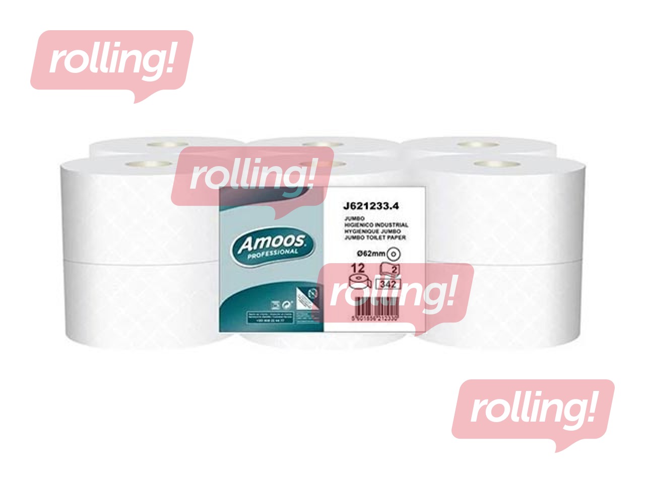 Tualetes papīrs Amoos Mini Jumbo, T2, 120 m, 12 ruļļi, 2 slāņi, balts