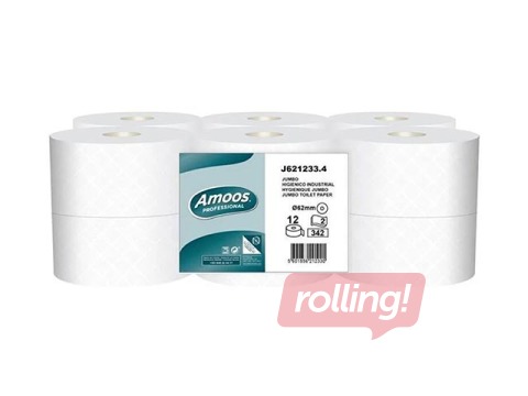 Туалетная бумага Amoos Mini Jumbo, T2, 120 м, 12 рулонов, 2 слоя, белая
