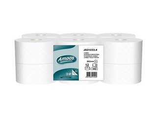 Туалетная бумага Amoos Mini Jumbo, T2, 120 м, 12 рулонов, 2 слоя, белая