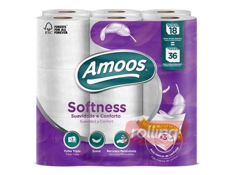 Toilet paper Amoos, T4, 18 rolls, 3 layers, white