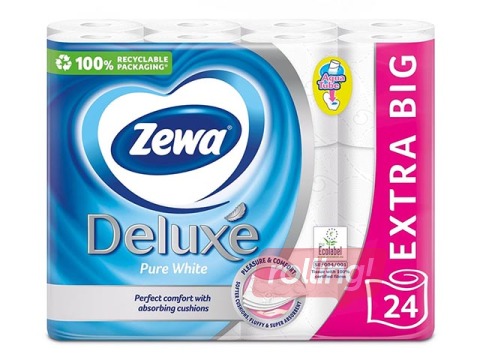Туалетная бумага Zewa Deluxe Pure White, 3 слоя, 24 рулона
