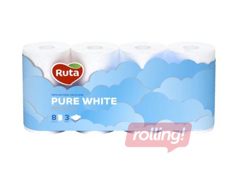 Tualetes papīrs Ruta Pure white, balts, 3 slāņi, 8 ruļļi