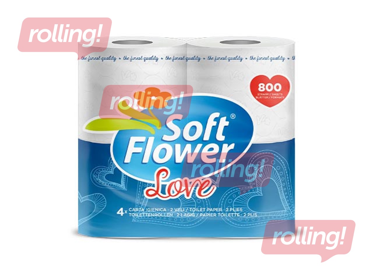 Tualetes papīrs Love Soft Flower, balts, 2 slāņi, 4 ruļļi
